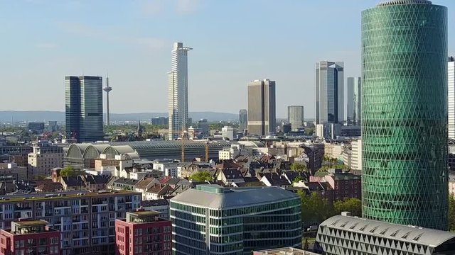Aerial Helicopter View Germany Skyline Frankfurt am Main