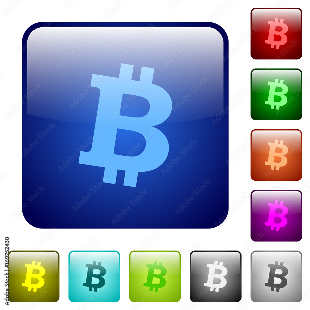 Poster bitcoin digital cryptocurrency color square buttons
