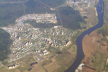 Aerial view - Western Russia at spring time - from great height.