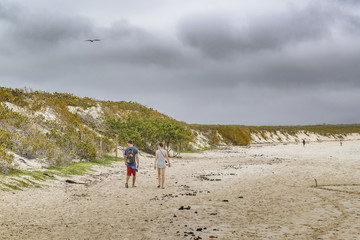 Young Couple Walking at Beach, Galapagos, Ecuador