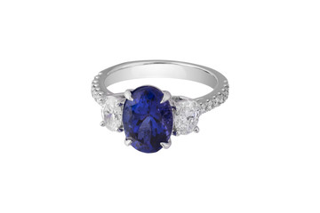 sapphire ring with diamonds made in white gold  bright ring blue  jewelry 