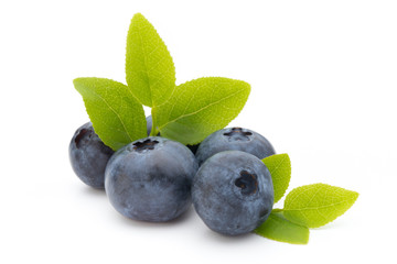 Fresh blueberries on a white background.