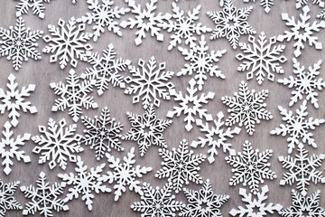 Christmas, New Year wooden decoration snowflake.