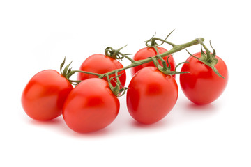 Small plum tomatoes on a white background.