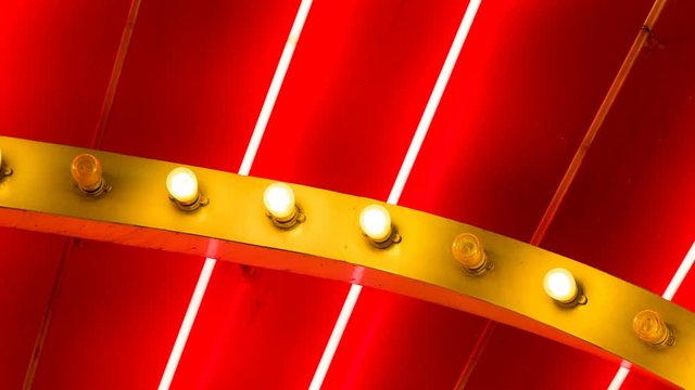 Close Up Neon Tubes and Bulbs Blinking. detail of a Las Vegas Casino neon lights and blinking bulbs
