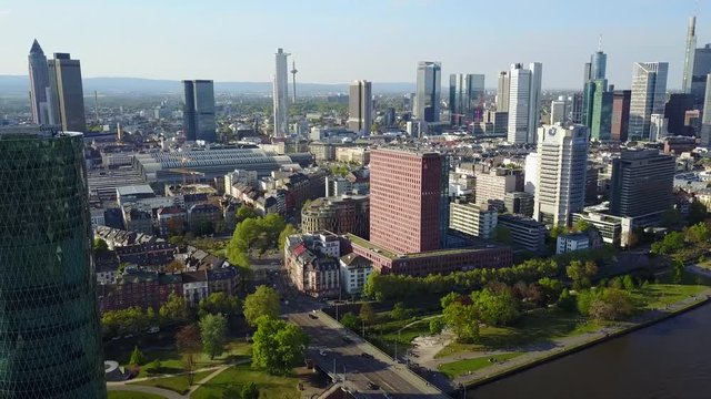 Aerial Helicopter View Germany Skyline Frankfurt am Main