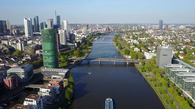 Aerial Helicopter View Germany Skyline Frankfurt am Main