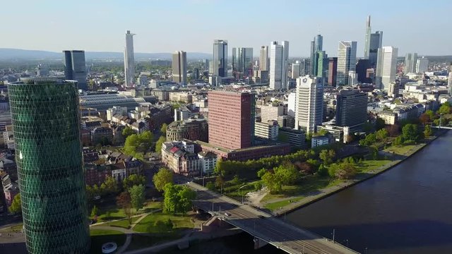 Aerial Helicopter View Germany Skyline Frankfurt am Main