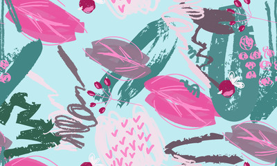 Rough scribbles and doodles with berries and floral leaves