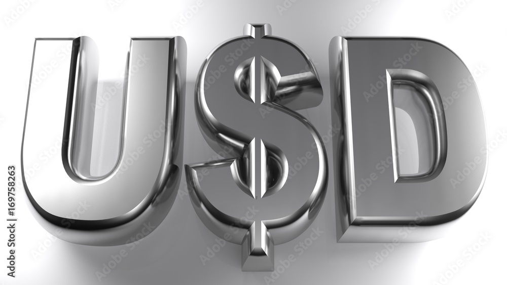 Aufkleber u$d in chromed 3d letters - 3d rendering