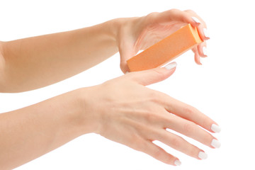 Female hand manicure nail buff