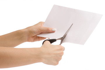 Female hands scissors paper cut