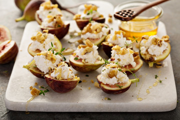 Fall appetizer with figs, feta cheese and walnuts