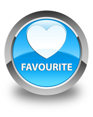 Favourite (heart icon) glossy cyan blue round button