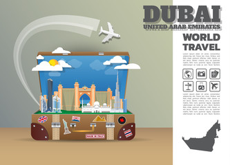 Dubai Landmark Global Travel And Journey Infographic luggage.3D Design Vector Template.vector/illustration. can be used for your business, advertisement or artwork.