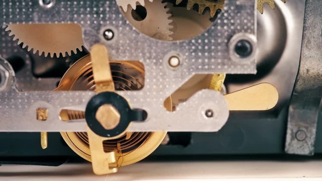 Work of clock mechanisms shot close-up