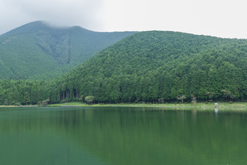 Fototapeta premium Lake and mountain view in Yamanashi Prefecture, Japan .