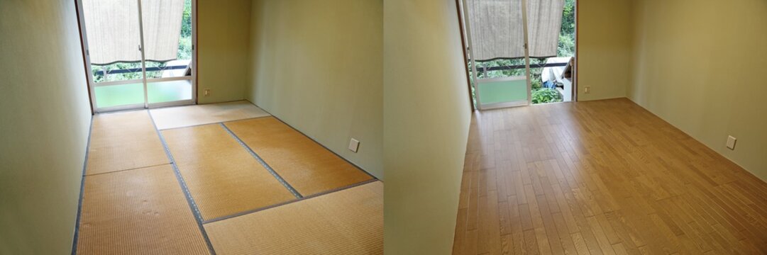 床のフローリング工事　ビフォーアフター