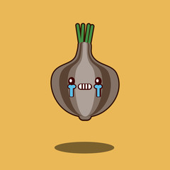 Cartoon sad crying onion Cute vegetable charactericon kawaii Flat design Vector Illustration Fresh farm healthy food