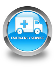 Emergency service glossy cyan blue round button