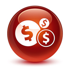 Finances dollar sign icon glassy brown round button