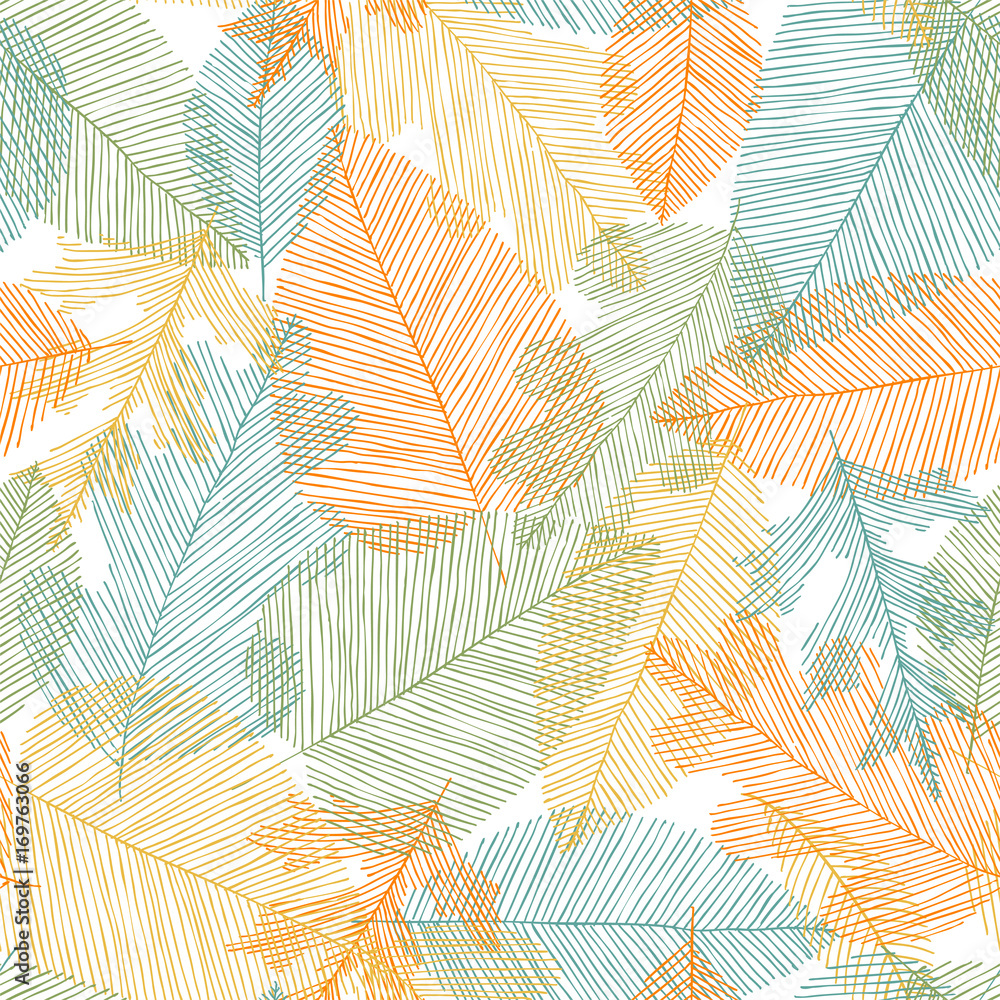 Wall mural Beautiful seamless doodle pattern with leaves sketch. design background greeting cards and invitations to the wedding, birthday, mother s day and other seasonal autumn holidays.