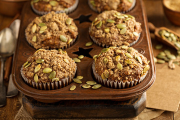 Healthy pumpkin muffins with seeds