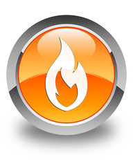 Fire flame icon glossy orange round button