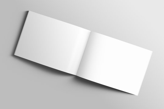 Blank A4 photorealistic landscape brochure mockup on light grey background. 