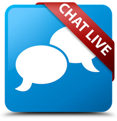 Chat live cyan blue square button red ribbon in corner