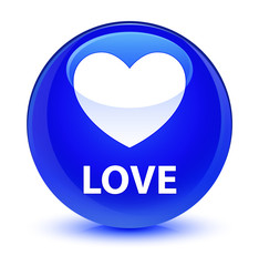 Love glassy blue round button