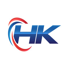 initial letter logo swoosh red blue