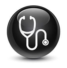 Stethoscope icon glassy black round button