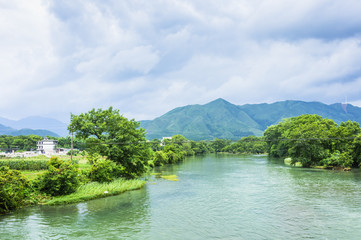 The river and countryside scenery in summer 