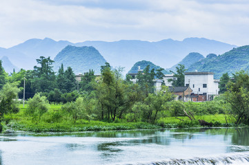 The river and countryside scenery in summer 