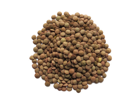 Detail of raw lentils Isolated on White Background