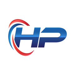 initial letter logo swoosh red blue