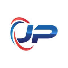 initial letter logo swoosh red blue