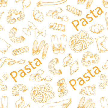Pasta and Italian macaroni vector seamless pattern