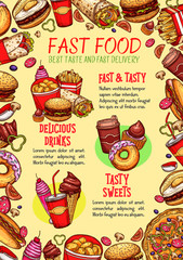 Fast food vector poster for fastfood restaurant