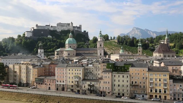 Panoramic aerial view of Salzburg Cathedral, Austria in a beautiful day