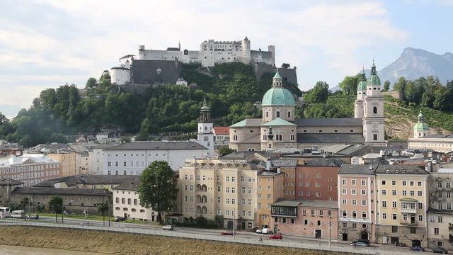Panoramic aerial view of Salzburg Cathedral, Austria in a beautiful day