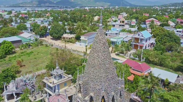 Flycam Shows City Hill and Coral Buddhist Temple Tower