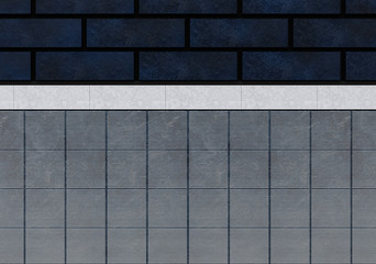 3d redndering. blue brick with stainless wall background