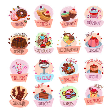 Vector dessert cackes icons for bakery shop cafe