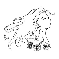 Beautiful doodle girl silhouette