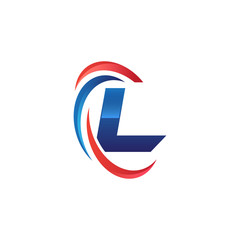 initial letter logo swoosh red blue