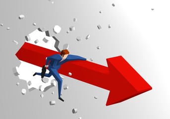 Businessman breaking wall with arrow