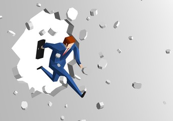 Businessman breaking wall