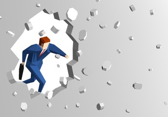 Businessman breaking wall